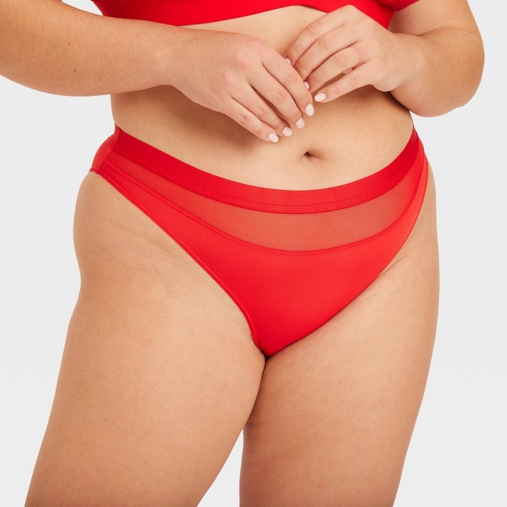 Parade Re:Play Brief Panties Womens S Balloon Red Mesh Panel NWT